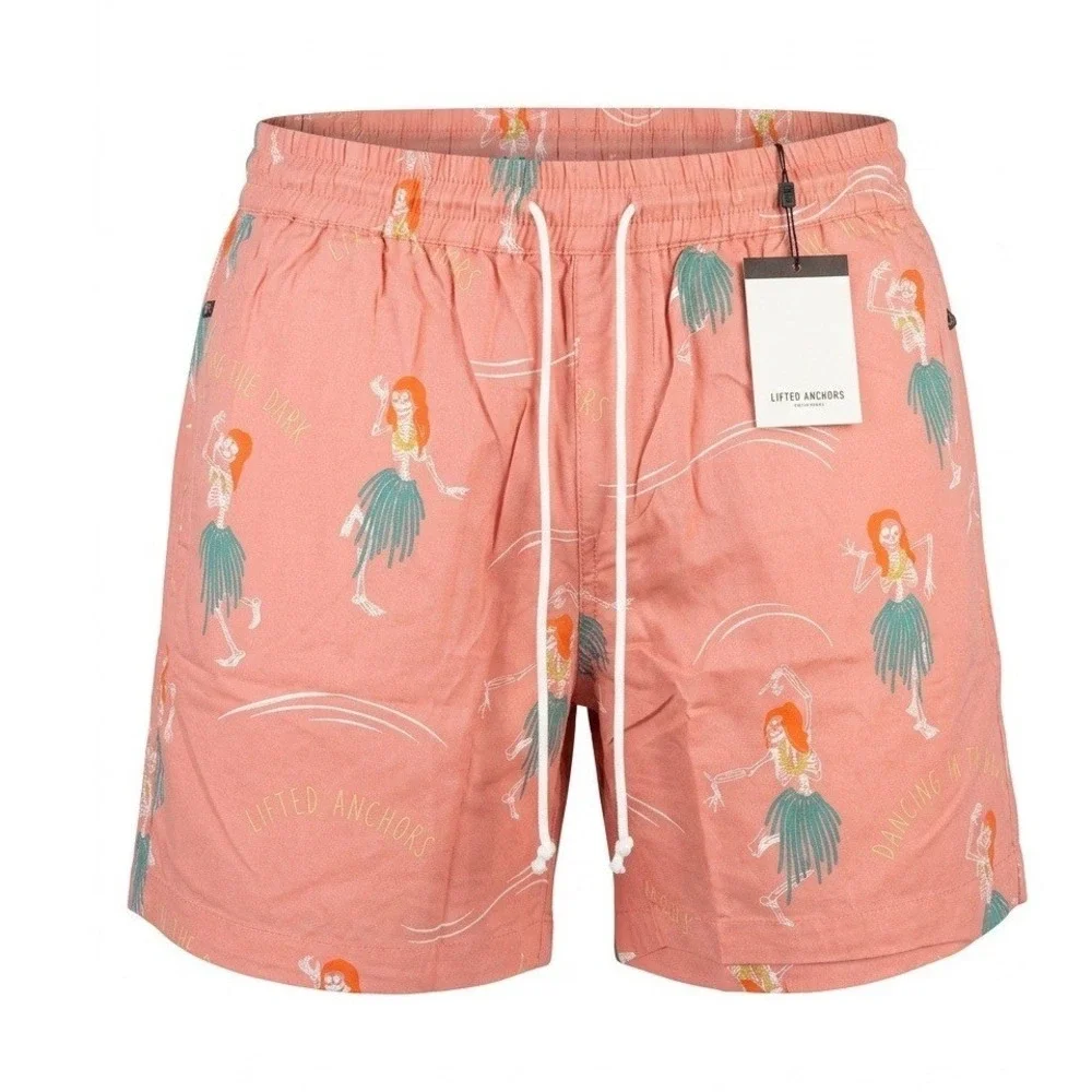 Lifted Anchors Dancing In The Dark Shorts Salmon Pink Hula Skeleton Mens XL NEW